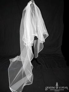 Pronuptia - Voile long de 2,50 mètres en tulle ivoire bordé d'un biais de satin