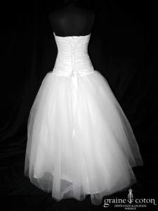 Juste un baiser - Robe taille basse en taffetas drapé et tulle ivoire clair