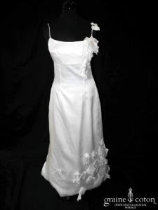 Alfredo Vaez - Robe empire en satin de soie mat ivoire