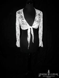 Créations Pia Benelli - Boléro manches longues en dentelle ivoire