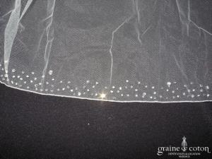 Pronuptia - Voile long de 2,50 mètres en tulle ivoire bordé de cristaux