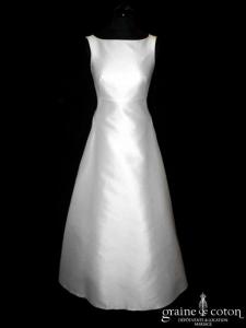 Cymbeline - Robe empire en mikado de satin blanche à encolure bateau