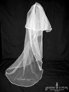 Pronuptia - Voile long de 2,50 mètres en tulle ivoire clair bordé d'un biais de satin