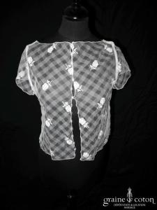 Catherine Puget - Boléro manches courtes en tulle ivoire brodé de fleurs