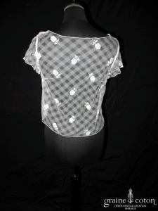 Catherine Puget - Boléro manches courtes en tulle ivoire brodé de fleurs