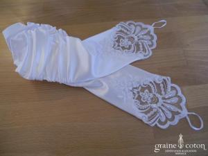 Miss Kelly - Mitaines en satin blanc perlé