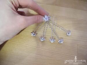 Pics à cheveux fleurs et roses en strass - Lot de 6