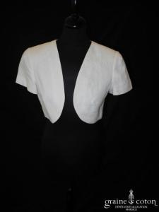 123 - Boléro à manches courtes en lin rose très pâle