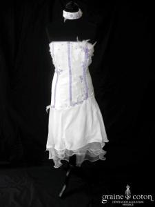 Sylvie Création - Robe courte en tulle, organza et taffetas ivoire et parme