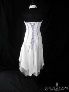 Sylvie Création - Robe courte en tulle, organza et taffetas ivoire et parme