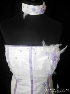 Sylvie Création - Robe courte en tulle, organza et taffetas ivoire et parme