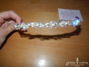 Bianco Evento - Diadème fin / headband en strass et perles, ivoire et argenté
