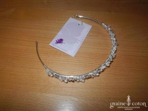 Bianco Evento - Diadème fin / headband en strass et perles, ivoire et argenté