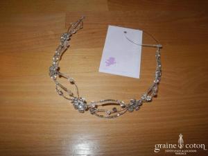 Bianco Evento - Diadème fin / headband en fil et perles argentés, fleurs strass