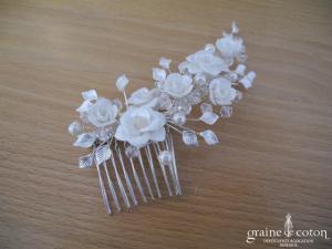 Bianco Evento - Peigne fleurs argentées et nacrées