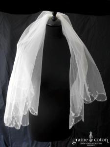 Voile court en tulle ivoire finement brodé