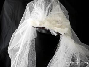 Elie Saab - Voile long de 3 mètres Meftis en tulle de soie ivoire clair