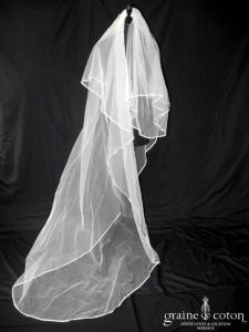 Rembo Styling - Voile long de 3 mètres en tulle ivoire bordé d'un biais de satin