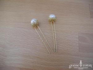 Créations Bochet - Lot de 2 pics à cheveux perle ivoire et doré