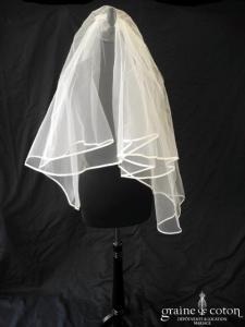 Créations Bochet - Voile court en tulle ivoire bordé d'un biais de satin