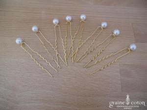 Créations Bochet - Lot de 8 pics à cheveux perle ivoire