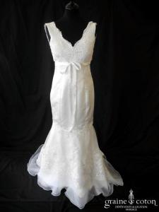 Création - Robe sirène blanche en organza et dentelle