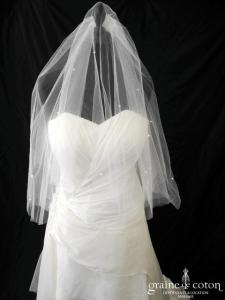 Voile court en tulle ivoire avec perles