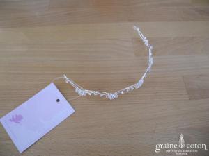 Bianco Evento - Diadème fin / headband en fil argenté et fleurs en perles transparentes