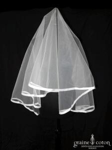 Cymbeline - Voile mi long de 1m60 en tulle ivoire bordé d'un large biais d'organza
