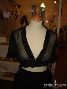 Mango - Boléro-chemisier en soie, noir à pois roses