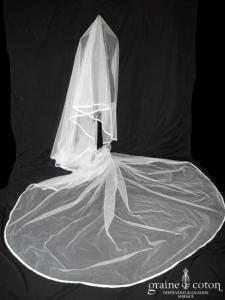 Priam - Voile long de 6 mètres en tulle blanc bordé d'un biais d'organza