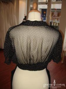 Mango - Boléro-chemisier en soie, noir à pois roses
