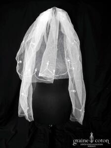 Voile court ivoire clair brodé et perlé