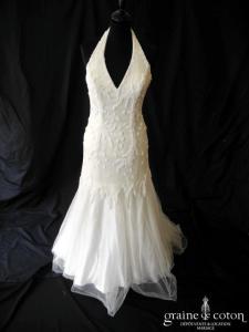 Bain de nuit - Robe sirène tour de cou en mousseline et perles