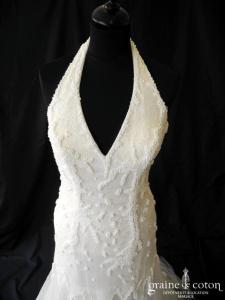 Bain de nuit - Robe sirène tour de cou en mousseline et perles