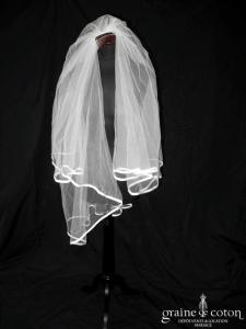 Pronovias - Voile mi long en tulle ivoire clair bordé d'un biais d'organza