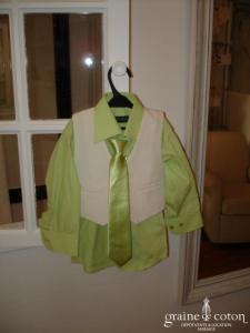 Les p'tits mecs - Chemise, gilet et cravate, ivoire et vert anis