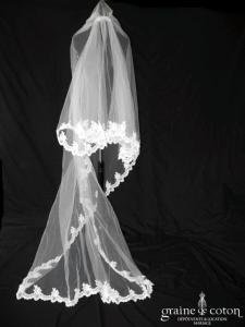 Cosmobella - Voile long de 2,50 mètres en tulle ivoire bordé de dentelle