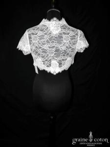 Bianco Evento - Boléro fermé à l'avant, manches courtes en dentelle ivoire