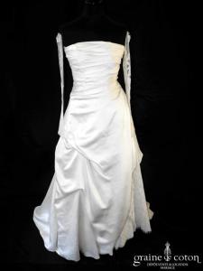 Pronuptia - Robe en soie ivoire et dentelle avec manches en dentelle