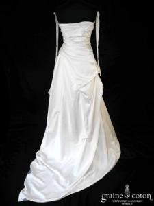 Pronuptia - Robe en soie ivoire et dentelle avec manches en dentelle