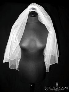 Hervé Mariage - Voile court en tulle blanc bordé de perles