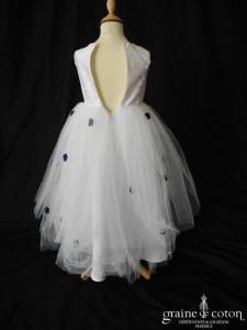 Robe de demoiselle d'honneur en tulle blanc et satin violet