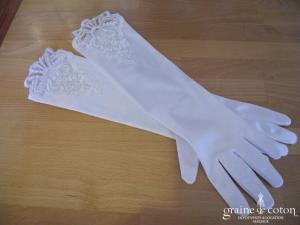 Gants mi longs en satin blanc et dentelle