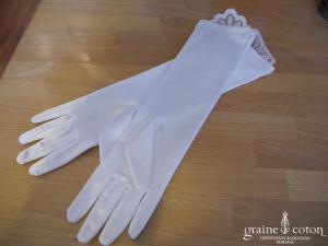 Gants mi longs en satin blanc et dentelle
