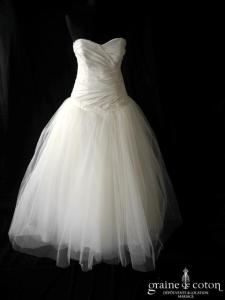 Juste un baiser - Robe taille basse en taffetas drapé et tulle ivoire clair