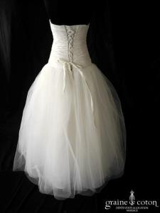 Juste un baiser - Robe taille basse en taffetas drapé et tulle ivoire clair