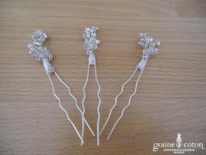 Création - Lot de 3 grands pics à chignons en strass et toupies Swarovski