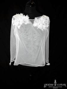 Rosi Strella - Boléro en tulle et dentelle de Calais blanc avec manches longues