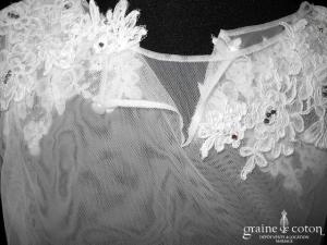 Rosi Strella - Boléro en tulle et dentelle de Calais blanc avec manches longues